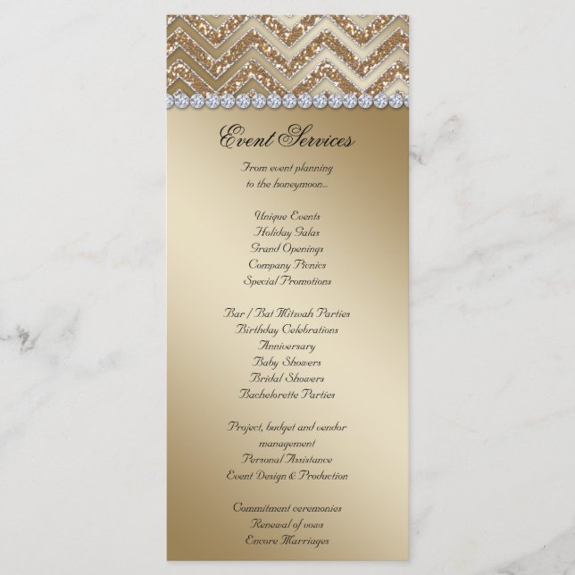 Sparkle Gold Chevron Wedding Rack Cards (Front)