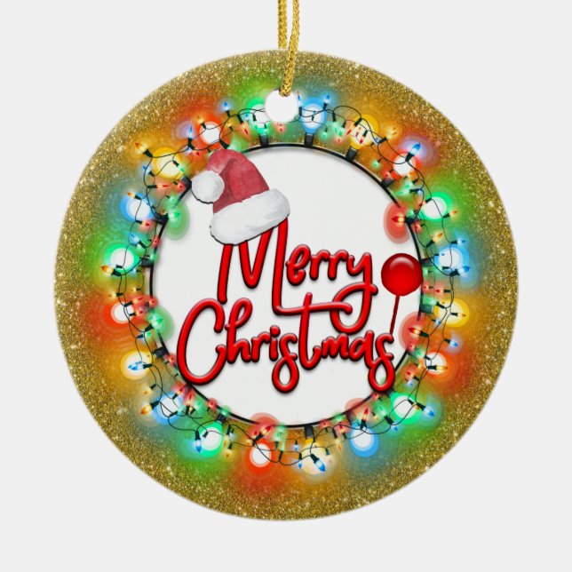Sparkle Gold Christmas Bulbs Merry Christmas Ceramic Tree Decoration (Front)