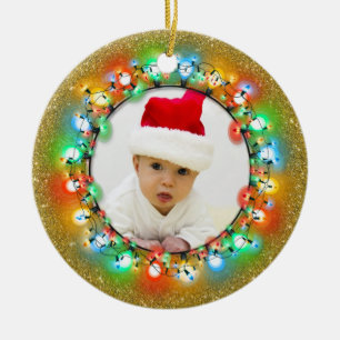 Sparkle Gold Christmas Bulbs with Photo Ceramic Tree Decoration