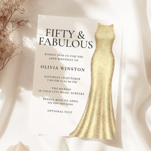 Sparkle Gold Dress Womans 50th Birthday Party Invitation