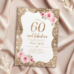 Sparkle gold glitter and pink floral 60th birthday invitation<br><div class="desc">Faux gold sparkle glitter background and blush pink floral with "60 and fabulous" script in centre,  elegant and stylish,  great 60th birthday party invitations.</div>