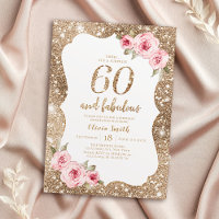 Sparkle gold glitter and pink floral 60th birthday