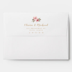 Sparkle gold glitter and pink floral Wedding Envelope