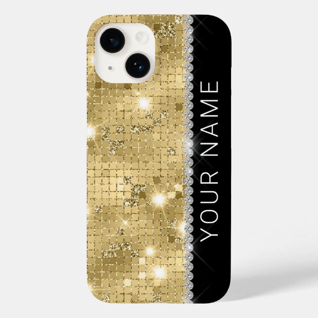 Sparkle Gold Glitter Custom Name Case-Mate iPhone Case (Back)