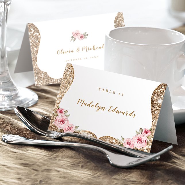Sparkle gold glitter floral Foldable Place Card (Sparkle gold glitter floral Foldable Place Card)