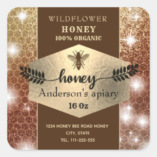 Sparkle gold honeybee honey branch honey jar label