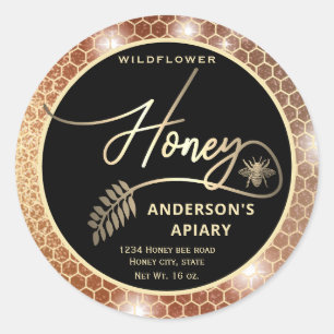 Sparkle gold honeybee honey branch jar classic round sticker