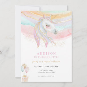 Sparkle Gold & Pastel Unicorn Birthday Invitation