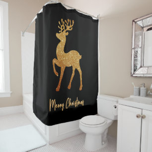 Sparkle Gold Reindeer for Christmas Shower Curtain