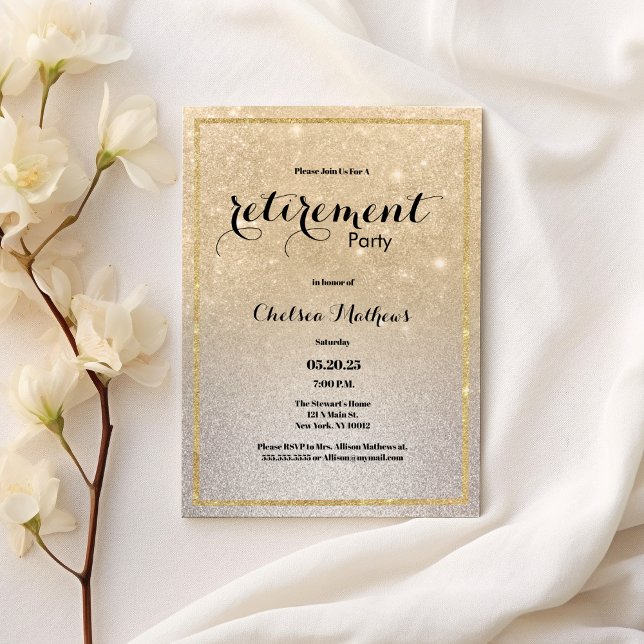 Sparkle Gold Silver Ombre Glitter Retirement Party Invitation (Sparkle Gold Silver Ombre Glitter Retirement Party)