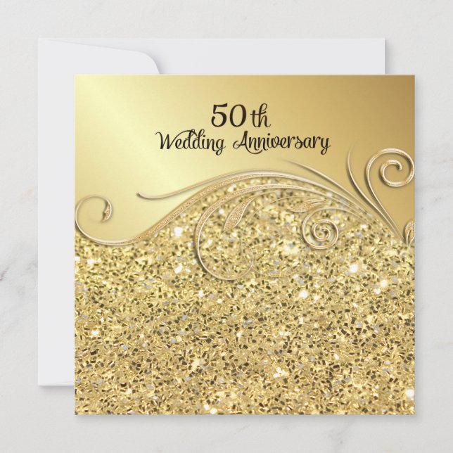 Sparkle Golden 50th Wedding Anniversary Invitation (Front)