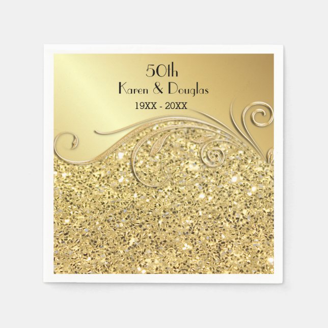 Sparkle Golden 50th Wedding Anniversary Napkin (Front)