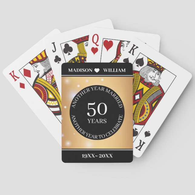 Sparkle Golden Background Wedding Anniversary Playing Cards (Back)