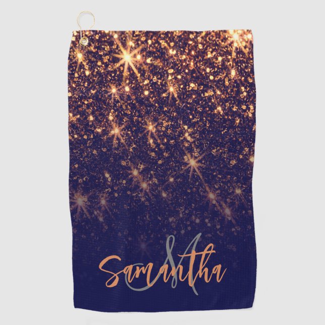 Sparkle Golden Glitter Golf Towel (Front)
