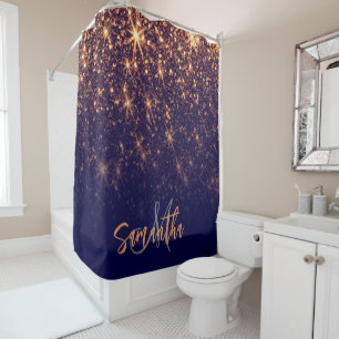 Sparkle Golden Glitter Shower Curtain