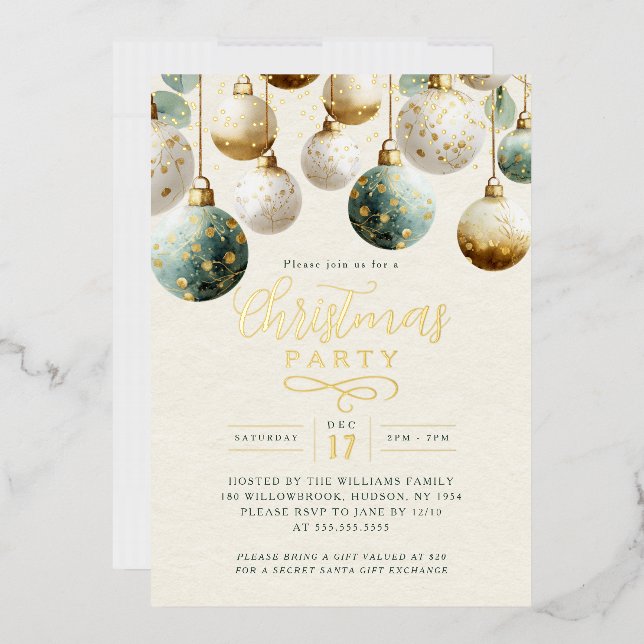 Sparkle Green Golden Baubles Christmas Party  (Envelope)