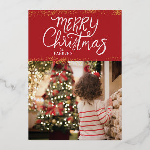 Sparkle Hand Lettered Merry Christmas Photo Card
