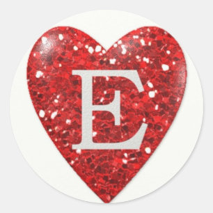 Sparkle Heart Letter E in RED Classic Round Sticker