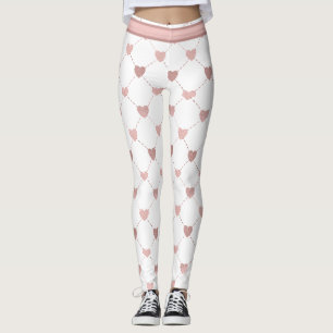 Sparkle Heart Pink on White Leggings