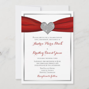 Sparkle Heart with Red Satin Ribbon Invitation