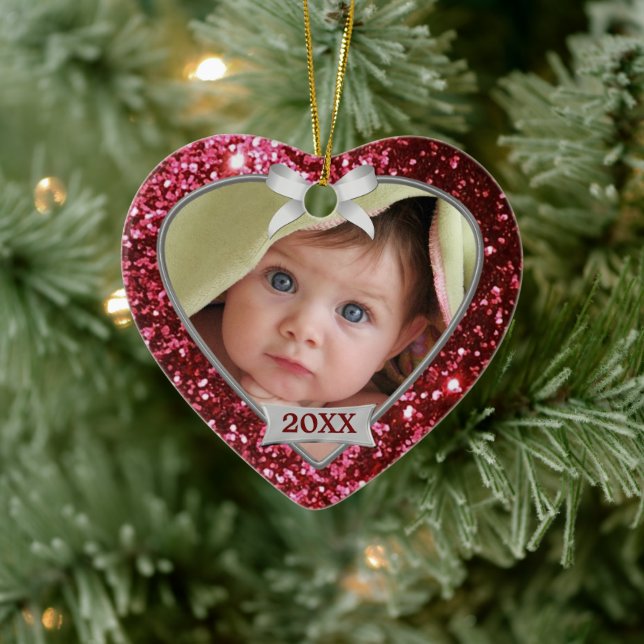 Sparkle Hearts (red/silver) Photo Ornament (Tree)