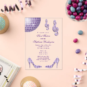 Sparkle Heels and Purple Disco Ball Sweet 16 Acrylic Invitations