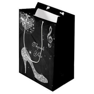 Sparkle Heels Black Disco Ball Birthday Thank You Medium Gift Bag
