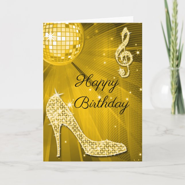 Sparkle Heels Gold Disco Ball Card (Front)