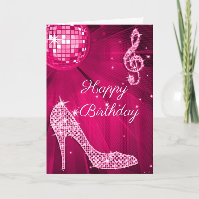 Sparkle Heels Hot Pink Disco Ball Card (Front)