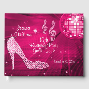 Sparkle Heels Pink Disco Ball Birthday Guest Book