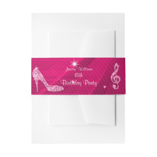 Sparkle Heels Pink Disco Ball Birthday Invitation Belly Band
