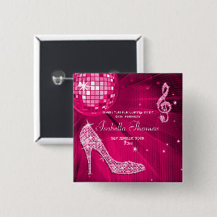 Sparkle Heels Pink Disco Ball Birthday Thank You 15 Cm Square Badge
