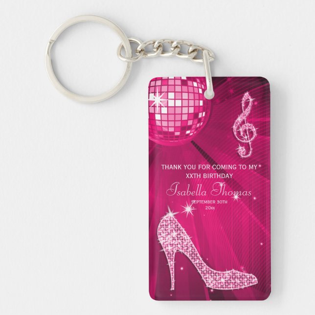 Sparkle Heels Pink Disco Ball Birthday Thank You Key Ring (Front)
