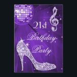 Sparkle Heels Purple Disco Ball 21st Birthday Invitation<br><div class="desc">Womens' personalised, elegant custom 21st birthday party celebration invitations with glitz and glamour. Woman's beautiful purple, lilac / lavender and white double sided invites 21 years old birthday invites with a funky retro disco mirror ball, glamourous printed image rhinestones, glitter, sequins, bling jewels sparkle high heels stilettos shoes, and glittery...</div>