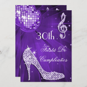 Sparkle Heels Purple Disco Ball 30th Birthday Invitation