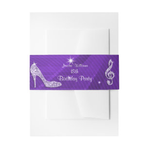 Sparkle Heels Purple Disco Ball Birthday Invitation Belly Band