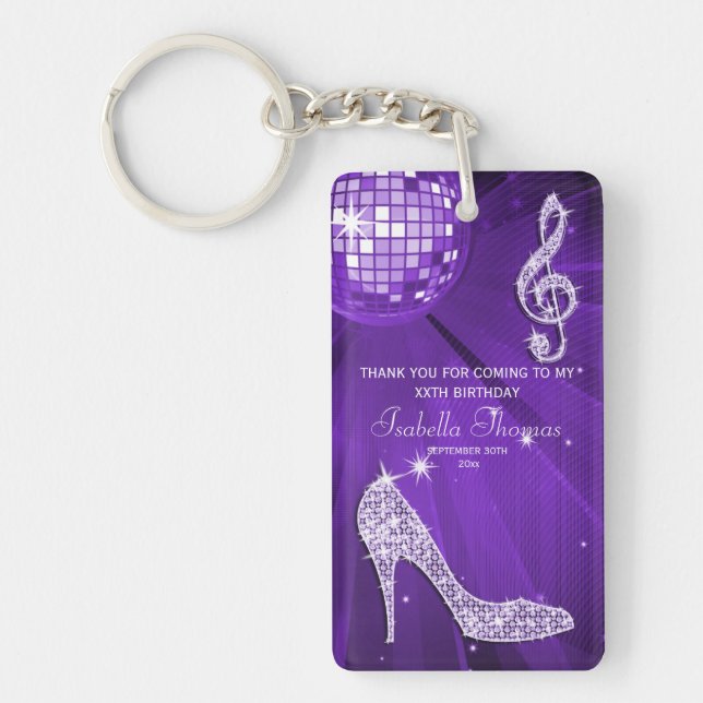 Sparkle Heels Purple Disco Ball Birthday Thank You Key Ring (Front)