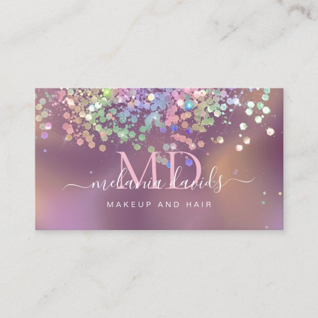 Sparkle Holographic Glitter Elegant Beauty Salon Business Card (Front)