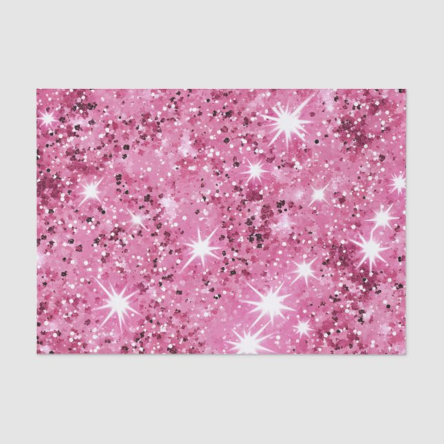 Sparkle Hot Pink Stars Glitter  Tissue Paper (Front)