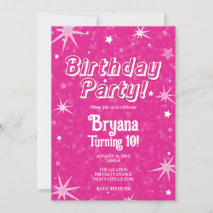 Sparkle Hot Pink & White Stars Birthday Party Invitation