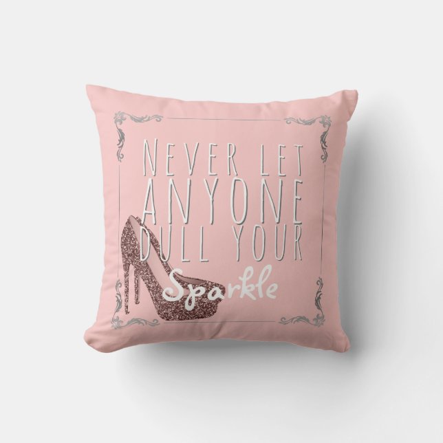 Sparkle Inspirational Quote | Grey Pink Shoes Cushion (Front)