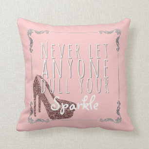 Sparkle Inspirational Quote   Grey Pink Shoes Cushion