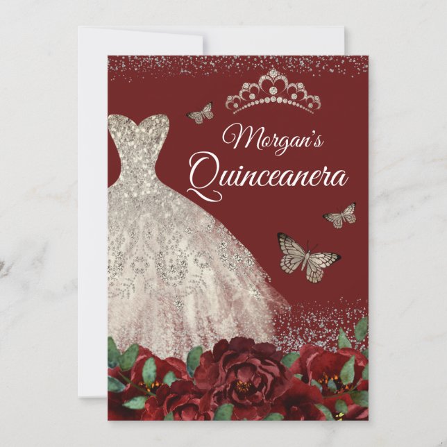 Sparkle Jewel Dress Butterfly Quinceanera Invitation (Front)