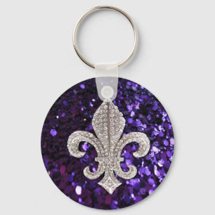 Sparkle jewel Fleur De Lis Purple Key Ring