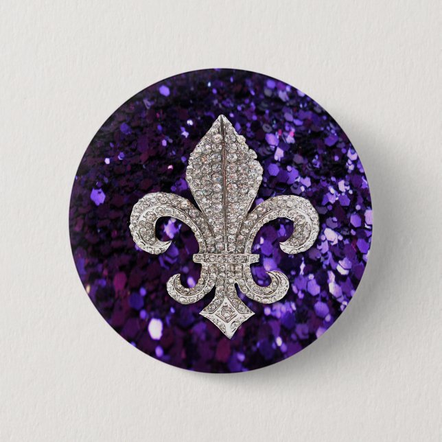 Sparkle jewel Fleur De Lis Sequins Purple 6 Cm Round Badge (Front)