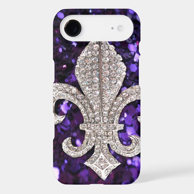 Sparkle jewel Fleur De Lis Sequins Purple Case-Mate iPhone Case (Back)