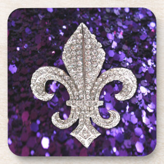 Sparkle jewel Fleur De Lis Sequins Purple Coaster