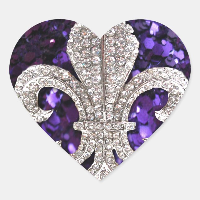 Sparkle jewel Fleur De Lis Sequins Purple Heart Sticker (Front)
