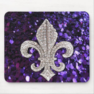 Sparkle jewel Fleur De Lis Sequins Purple Mouse Mat