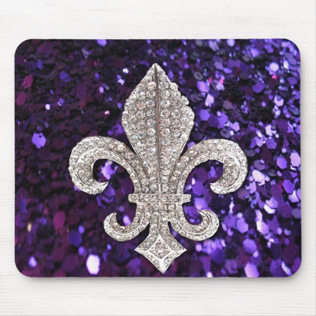 Sparkle jewel Fleur De Lis Sequins Purple Mouse Mat (Front)